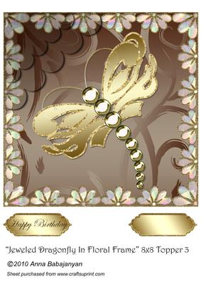 Jeweled Dragonfly in Floral Frame 8x8 Topper 3