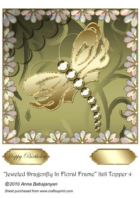 Jeweled Dragonfly in Floral Frame 8x8 Topper 4
