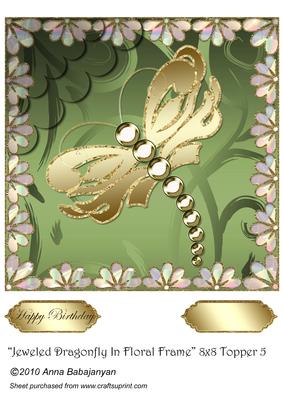 Jeweled Dragonfly in Floral Frame 8x8 Topper 5