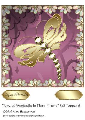 Jeweled Dragonfly in Floral Frame 8x8 Topper 6