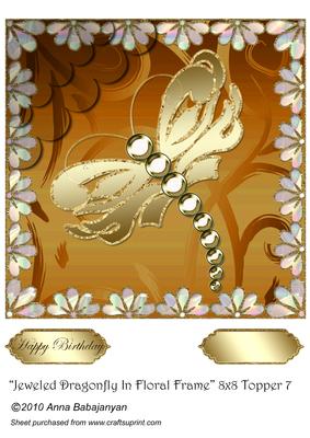 Jeweled Dragonfly in Floral Frame 8x8 Topper 7