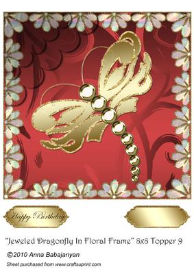 Jeweled Dragonfly in Floral Frame 8x8 Topper 9
