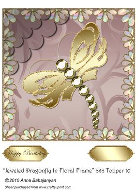 Jeweled Dragonfly in Floral Frame 8x8 Topper 10