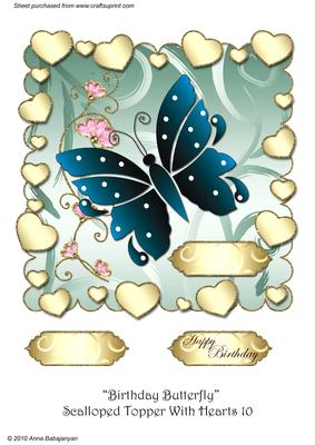 Birthday Butterfly Scalloped Topper with Hearts 10