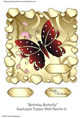 Birthday Butterfly Scalloped Topper with Hearts 13