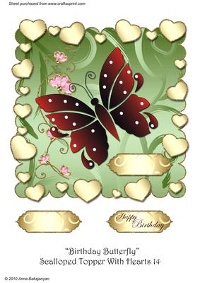 Birthday Butterfly Scalloped Topper with Hearts 14
