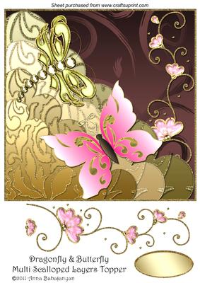 Dragonfly & Butterfly Multi Scalloped Layers Topper
