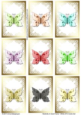 Butterfly in Gold Frame White Atc Cards Set