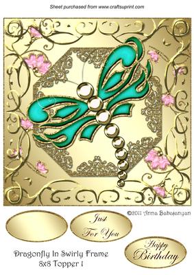 Dragonfly in Swirly Frame 8x8 Topper 1
