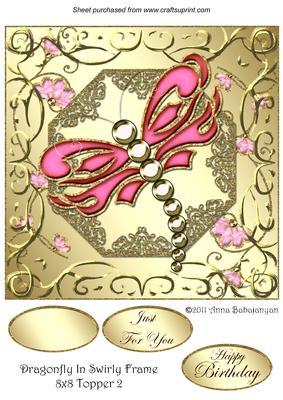 Dragonfly in Swirly Frame 8x8 Topper 2