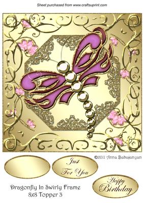 Dragonfly in Swirly Frame 8x8 Topper 3
