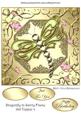 Dragonfly in Swirly Frame 8x8 Topper 4