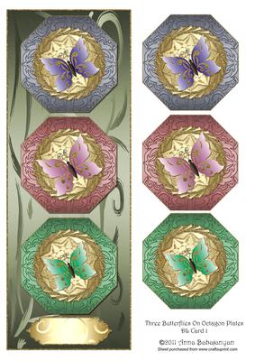 Three Butterflies on Octagon Plates Dl Card 1