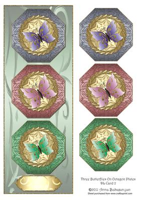 Three Butterflies on Octagon Plates Dl Card 2