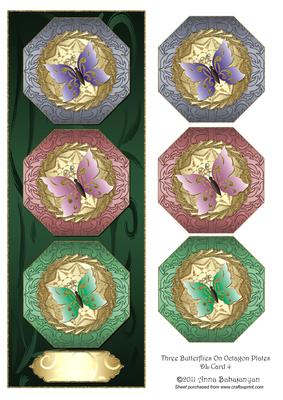 Three Butterflies on Octagon Plates Dl Card 4