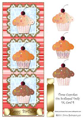 Three Cupcakes on Scalloped Doily Dl Card 4