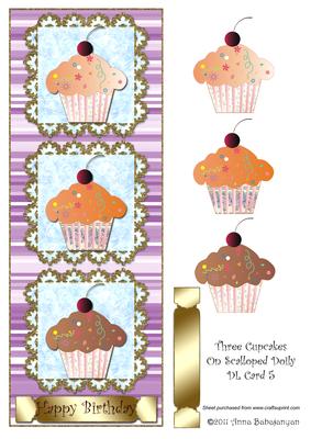 Three Cupcakes on Scalloped Doily Dl Card 5