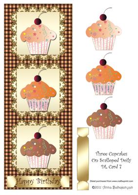 Three Cupcakes on Scalloped Doily Dl Card 7