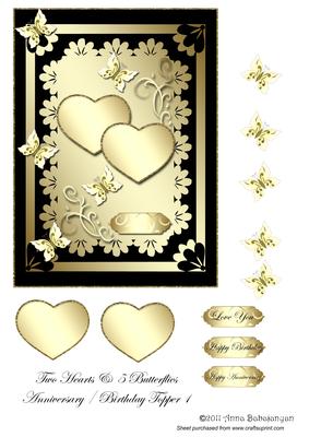Two Hearts & 5 Butterflies Anniversary / Birthday Topper 1
