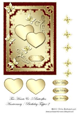 Two Hearts & 5 Butterflies Anniversary / Birthday Topper 2