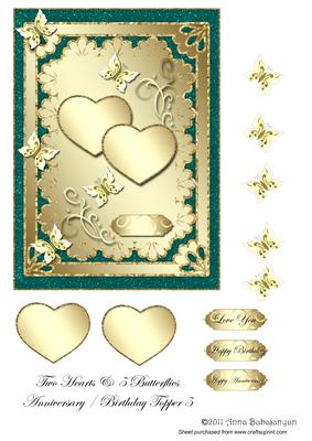 Two Hearts & 5 Butterflies Anniversary / Birthday Topper 5