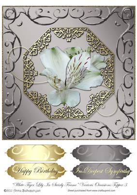 White Tiger Lily in Swirly Frame Various Occasions Topper 3