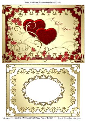 To My Love Valentine/ Anniversary/ Birthday Topper & Insert 1