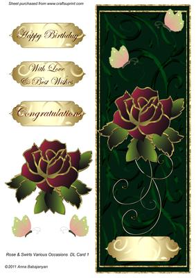 Rose & Swirls Various Occasions Dl Card 1