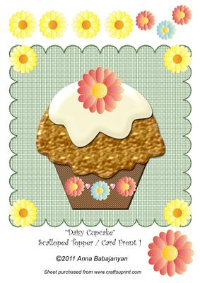 Daisy Cupcake Scalloped Topper / Card Front 1