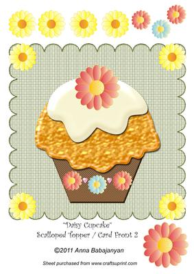 Daisy Cupcake Scalloped Topper / Card Front 2