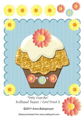 Daisy Cupcake Scalloped Topper / Card Front 3