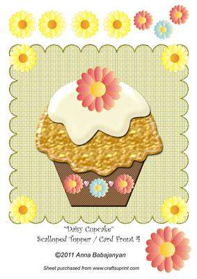 Daisy Cupcake Scalloped Topper / Card Front 4