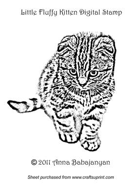 Little Fluffy Kitten Digital Stamp