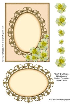 Swirly Oval Frame with Flowers Various Occasions Blnk Card 1