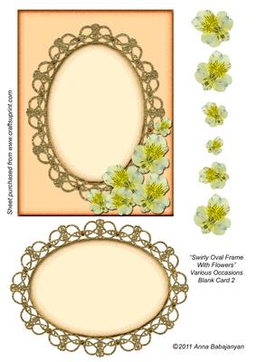 Swirly Oval Frame with Flowers Various Occasions Blnk Card 2