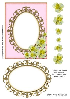 Swirly Oval Frame with Flowers Various Occasions Blnk Card 3