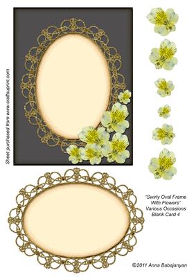 Swirly Oval Frame with Flowers Various Occasions Blnk Card 4
