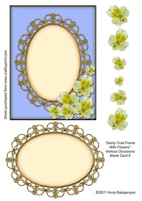 Swirly Oval Frame with Flowers Various Occasions Blnk Card 5