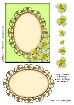 Swirly Oval Frame with Flowers Various Occasions Blnk Card 6
