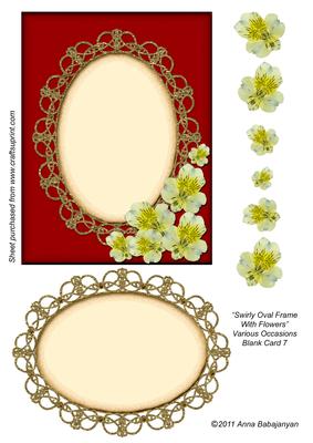 Swirly Oval Frame with Flowers Various Occasions Blnk Card 7