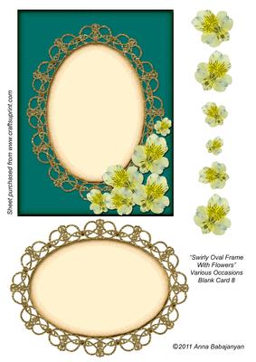 Swirly Oval Frame with Flowers Various Occasions Blnk Card 8