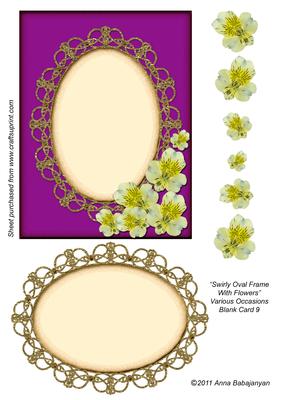 Swirly Oval Frame with Flowers Various Occasions Blnk Card 9