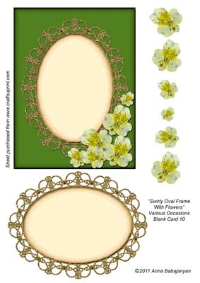 Swirly Oval Frame with Flowers Various Occasions Blnk Card 1