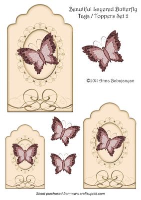 Beautiful Layered Butterfly Tags / Toppers Set 2