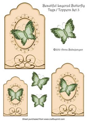 Beautiful Layered Butterfly Tags / Toppers Set 3