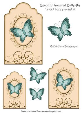 Beautiful Layered Butterfly Tags / Toppers Set 4