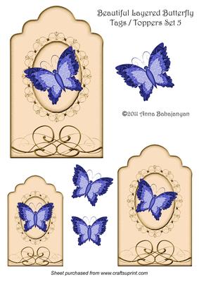 Beautiful Layered Butterfly Tags / Toppers Set 5