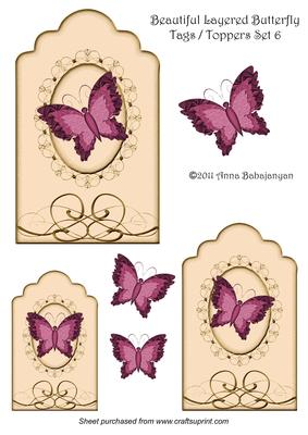 Beautiful Layered Butterfly Tags / Toppers Set 6