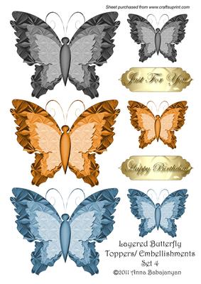 Layered Butterfly Toppers / Embellishments Set 4