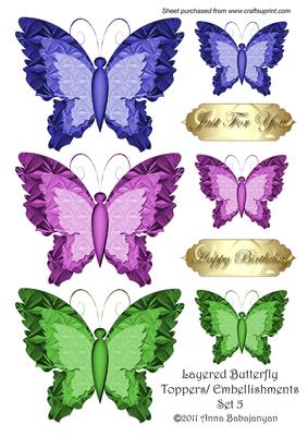 Layered Butterfly Toppers / Embellishments Set 5